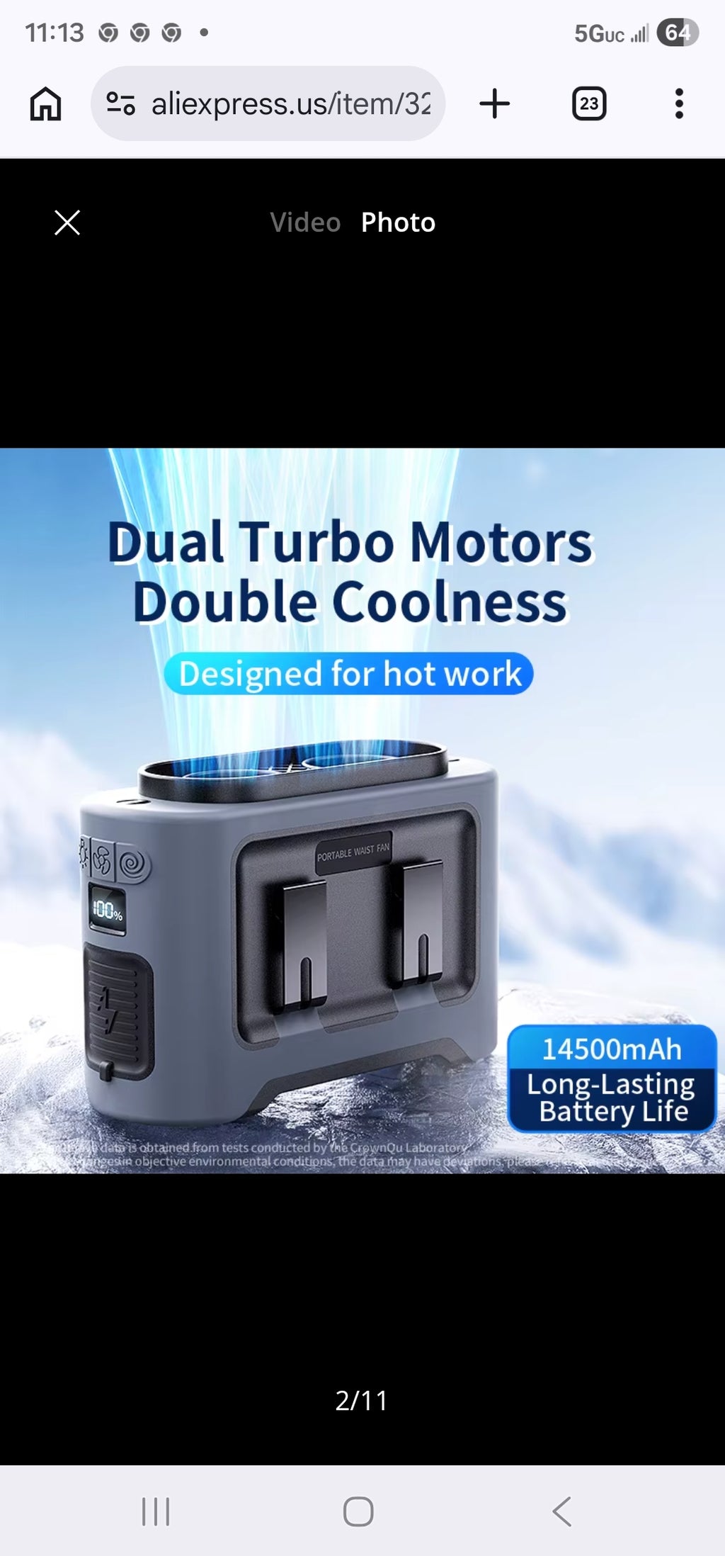 Socoolfan 14500mAh Outdoor Fan Portable Waist Hanging Neck Strong Dual Air Vents Fans for Travel