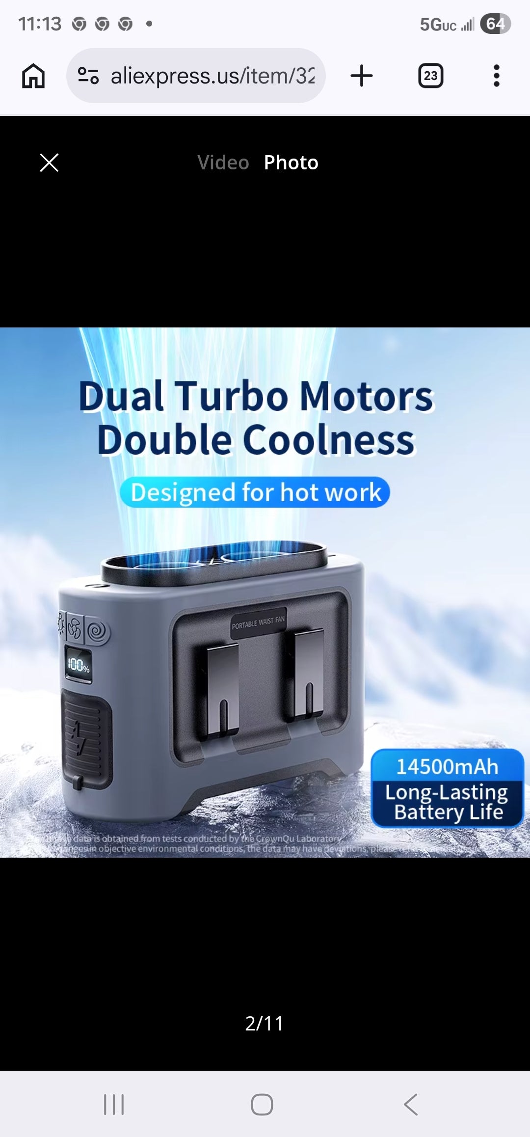 Socoolfan 14500mAh Outdoor Fan Portable Waist Hanging Neck Strong Dual Air Vents Fans for Travel