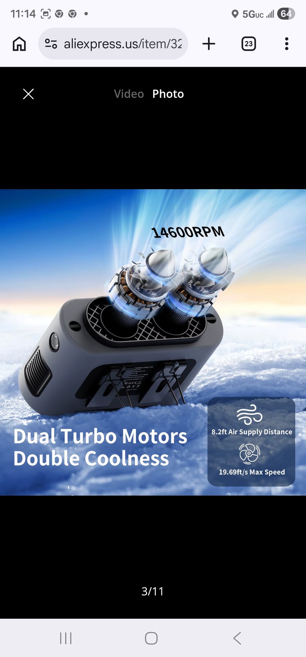 Socoolfan 14500mAh Outdoor Fan Portable Waist Hanging Neck Strong Dual Air Vents Fans for Travel