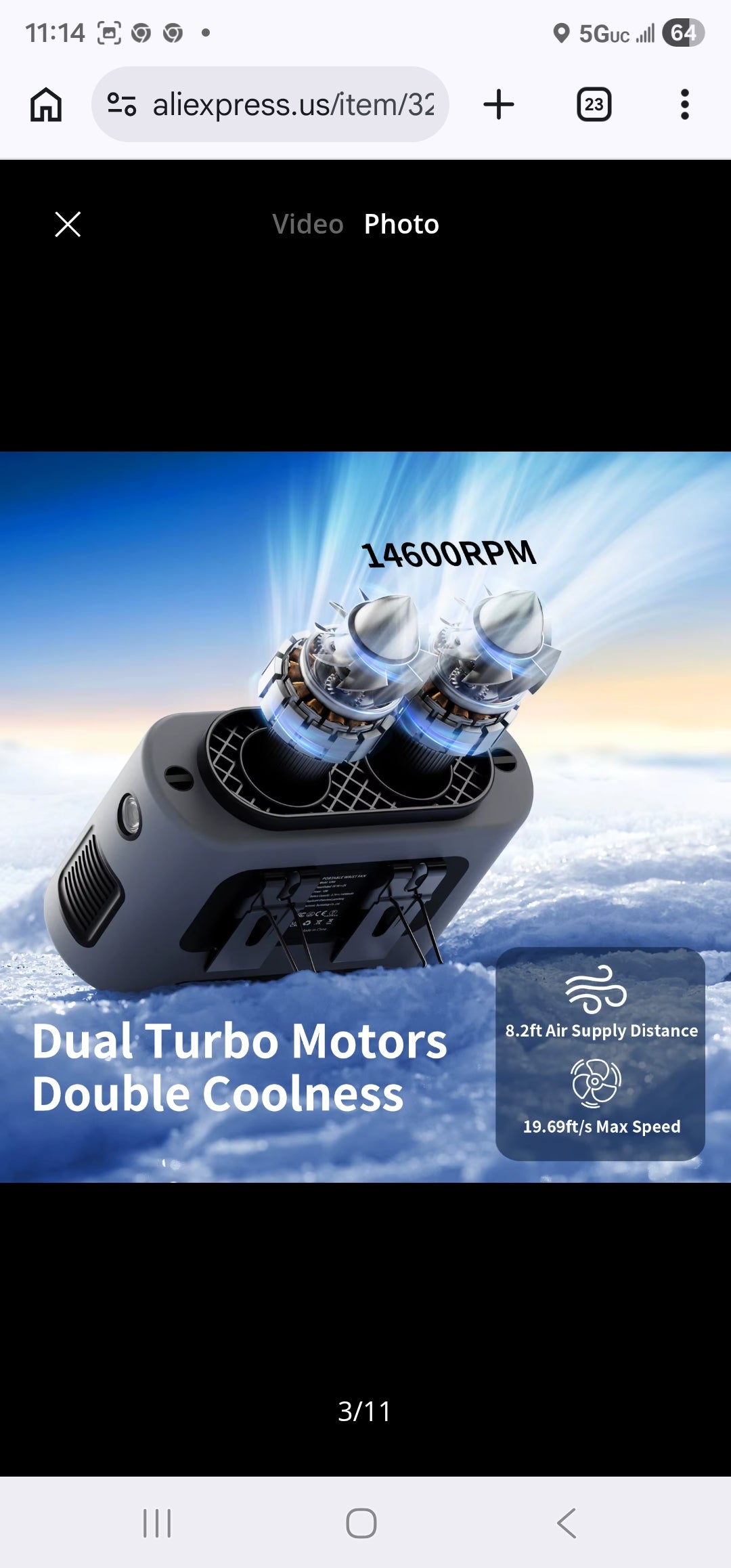 Socoolfan 14500mAh Outdoor Fan Portable Waist Hanging Neck Strong Dual Air Vents Fans for Travel